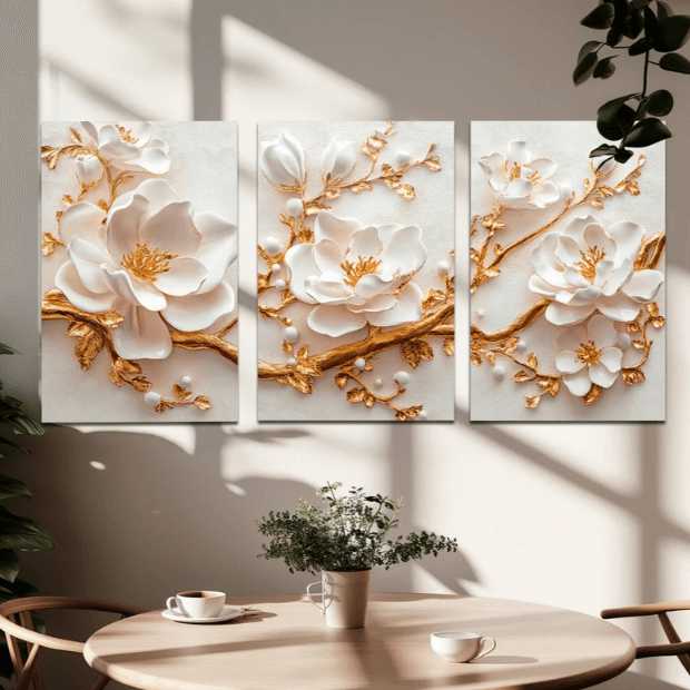 Jogo de Quadros 3D (Tulipas e Rosas) Flores de Luxo "Poli Lar"