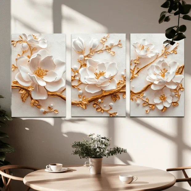 Jogo de Quadros 3D (Tulipas e Rosas) Flores de Luxo "Poli Lar"