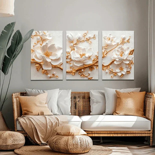 Jogo de Quadros 3D (Tulipas e Rosas) Flores de Luxo "Poli Lar"