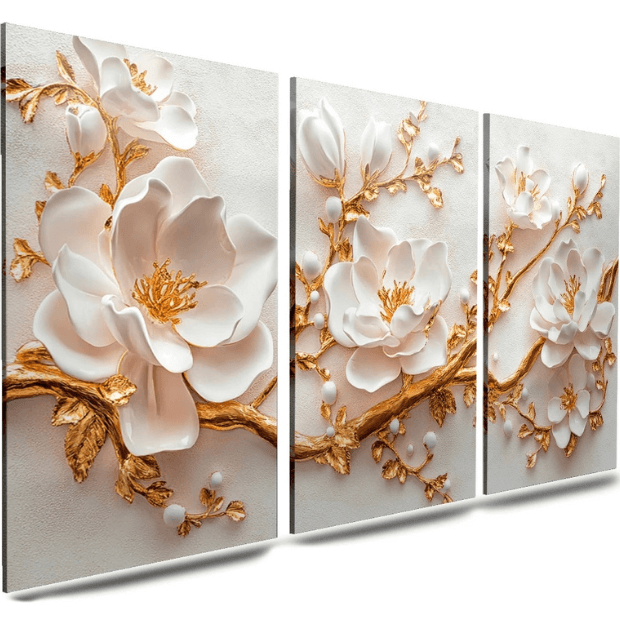 Jogo de Quadros 3D (Tulipas e Rosas) Flores de Luxo "Poli Lar"