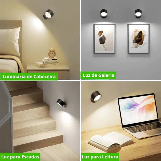 Luminária Spot de led (Arandela luz de parede) 3 tons de Luz recarregável USB "Poli Lar"