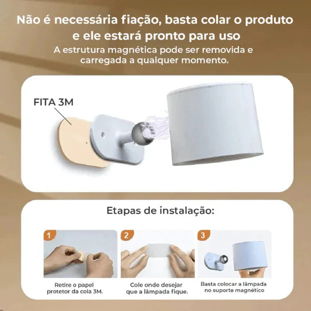 Luminária Spot de led (Arandela luz de parede) 3 tons de Luz recarregável USB "Poli Lar"