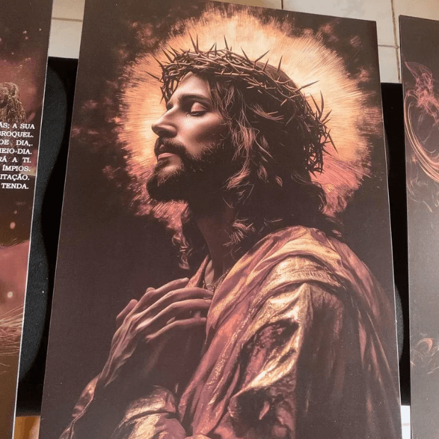 Quadros Decorativos Religiosos (Salmo 91, Jesus Cristo e Cruz Sagrada) da "Poli Lar"