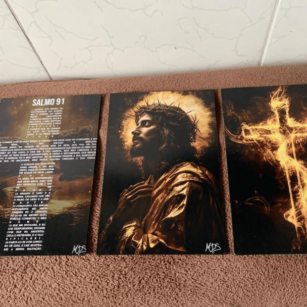 Quadros Decorativos Religiosos (Salmo 91, Jesus Cristo e Cruz Sagrada) da "Poli Lar"