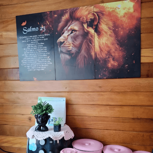 Quadros Religiosos Decorativo (Leão de Judá: Salmo 23) "Poli Lar"