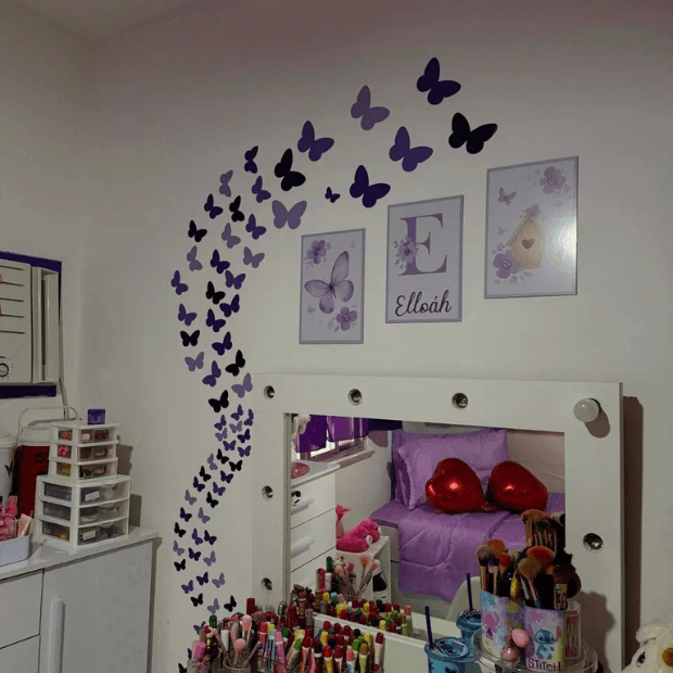 Quadro decorativo Infantil Borboletinha Lilás Quarto de menina - "Poli Lar" (Personalizável com nome)