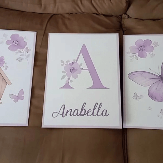 Quadro decorativo Infantil Borboletinha Lilás Quarto de menina - "Poli Lar" (Personalizável com nome)