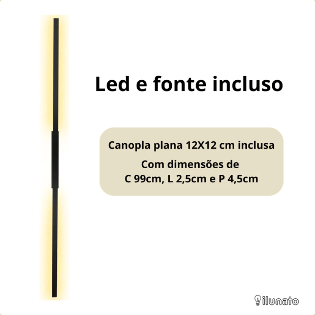 Arandela de Parede Linear de 1 metro Preto Fosco Design super Moderno (Luminária Aurora) "Poli Lar"