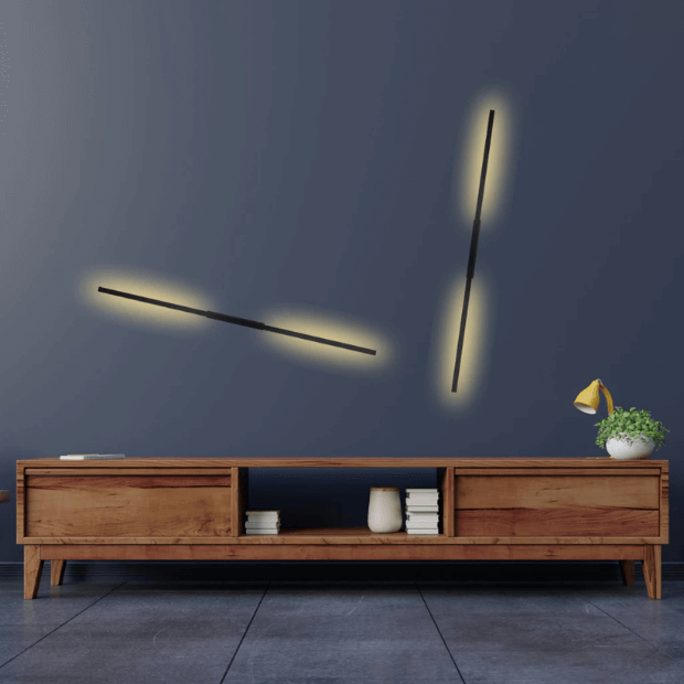 Arandela de Parede Linear de 1 metro Preto Fosco Design super Moderno (Luminária Aurora) "Poli Lar"