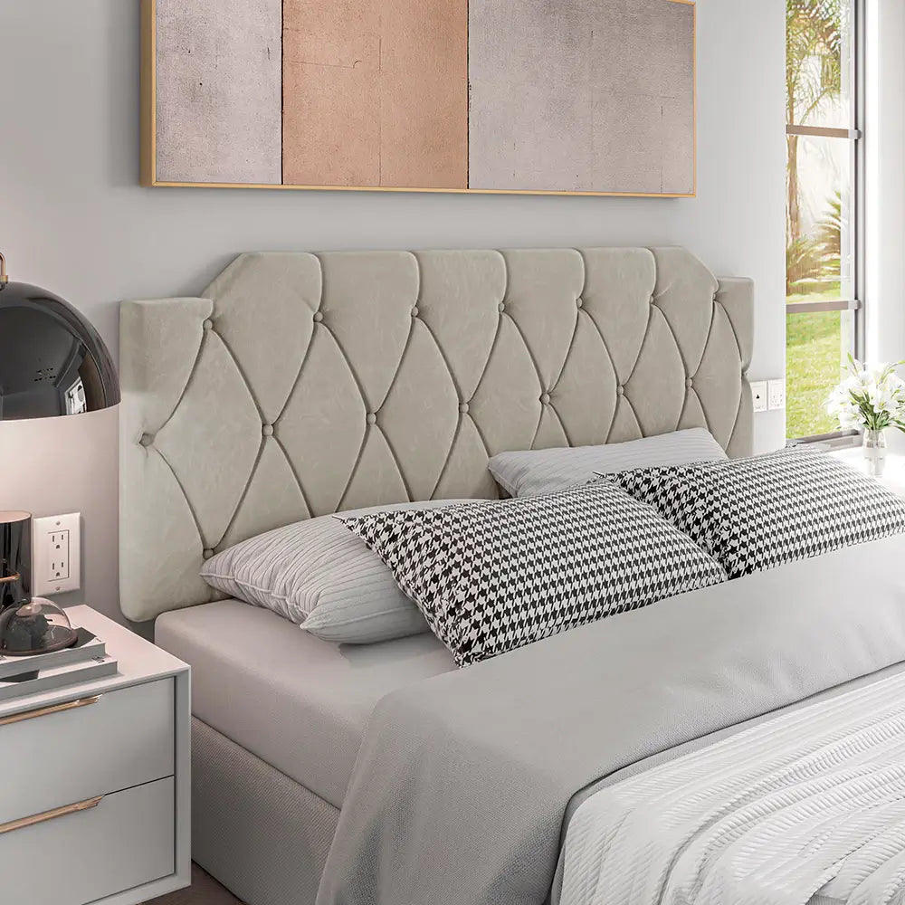 Cabeceira de Cama Box Casal Bruna "Poli Lar" Suede - Medidas: (1.40mts/1.60mts)