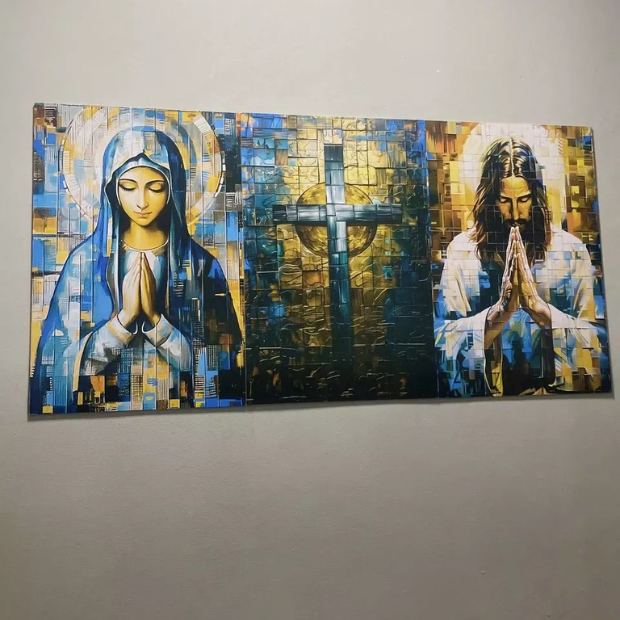 Quadro Religioso Decorativo "Poli Lar" -- (Jesus Cristo/ Cruz Sagrada/ Maria)