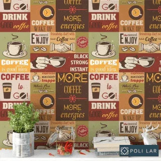 Papel de Parede 3D Cantinho do café Estilo Azulejo "Poli Lar"