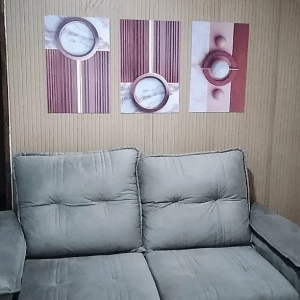 Quadro Decorativo 3 Peças (Abstrato Geométrico -- Linhas em forma de Madeira) "Poli Lar"