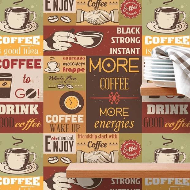Papel de Parede 3D Cantinho do café Estilo Azulejo "Poli Lar"