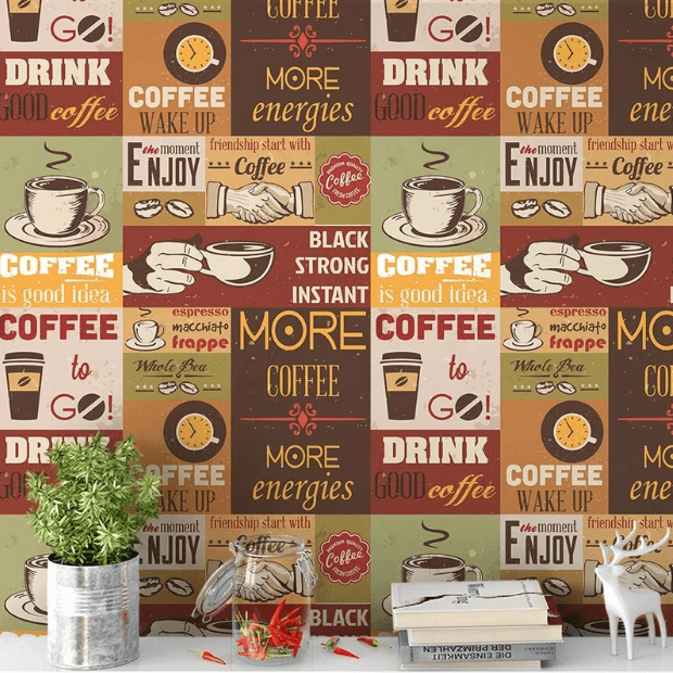 Papel de Parede 3D Cantinho do café Estilo Azulejo "Poli Lar"