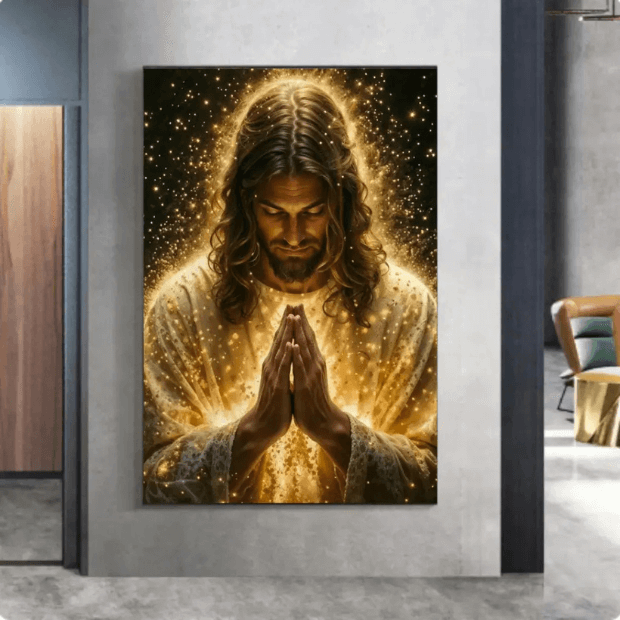 Quadro Decorativo 3D (Imagem de Jesus Cristo em Oração) "Poli Lar"