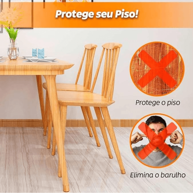 Kit Protetor de Pés de Cadeiras - Silicone e Feltro/Isolante de Ruídos - "Poli Lar"