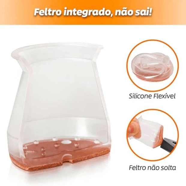 Kit Protetor de Pés de Cadeiras - Silicone e Feltro/Isolante de Ruídos - "Poli Lar"