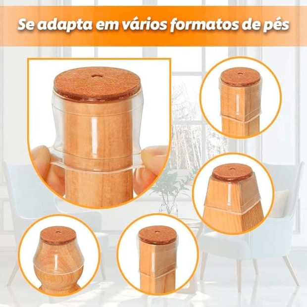 Kit Protetor de Pés de Cadeiras - Silicone e Feltro/Isolante de Ruídos - "Poli Lar"