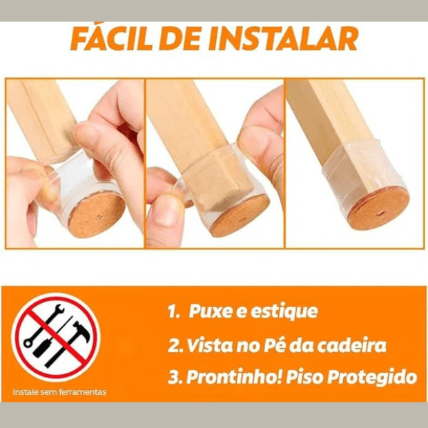 Kit Protetor de Pés de Cadeiras - Silicone e Feltro/Isolante de Ruídos - "Poli Lar"