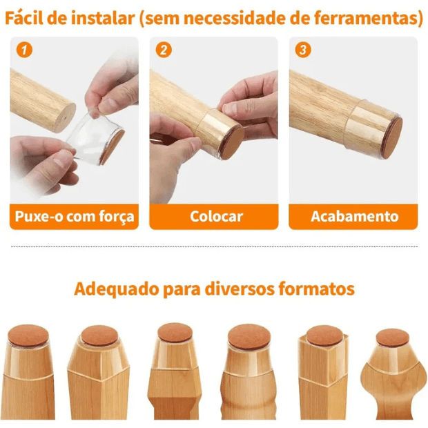 Kit Protetor de Pés de Cadeiras - Silicone e Feltro/Isolante de Ruídos - "Poli Lar"