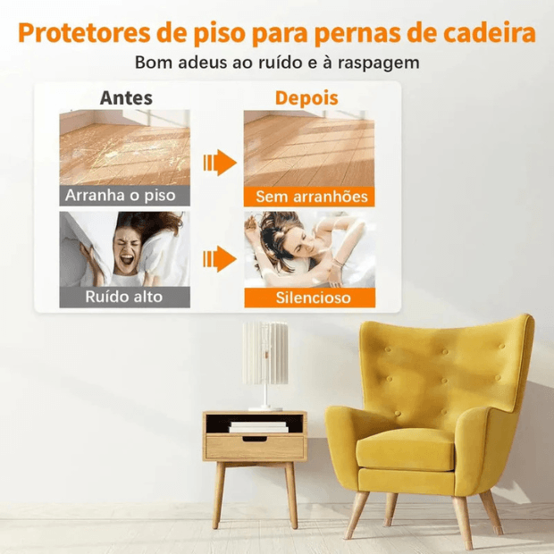 Kit Protetor de Pés de Cadeiras - Silicone e Feltro/Isolante de Ruídos - "Poli Lar"