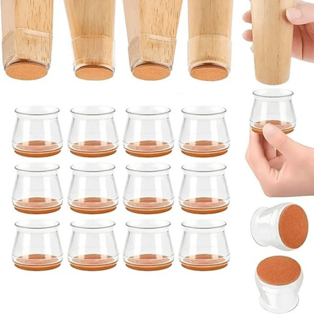 Kit Protetor de Pés de Cadeiras - Silicone e Feltro/Isolante de Ruídos - "Poli Lar"