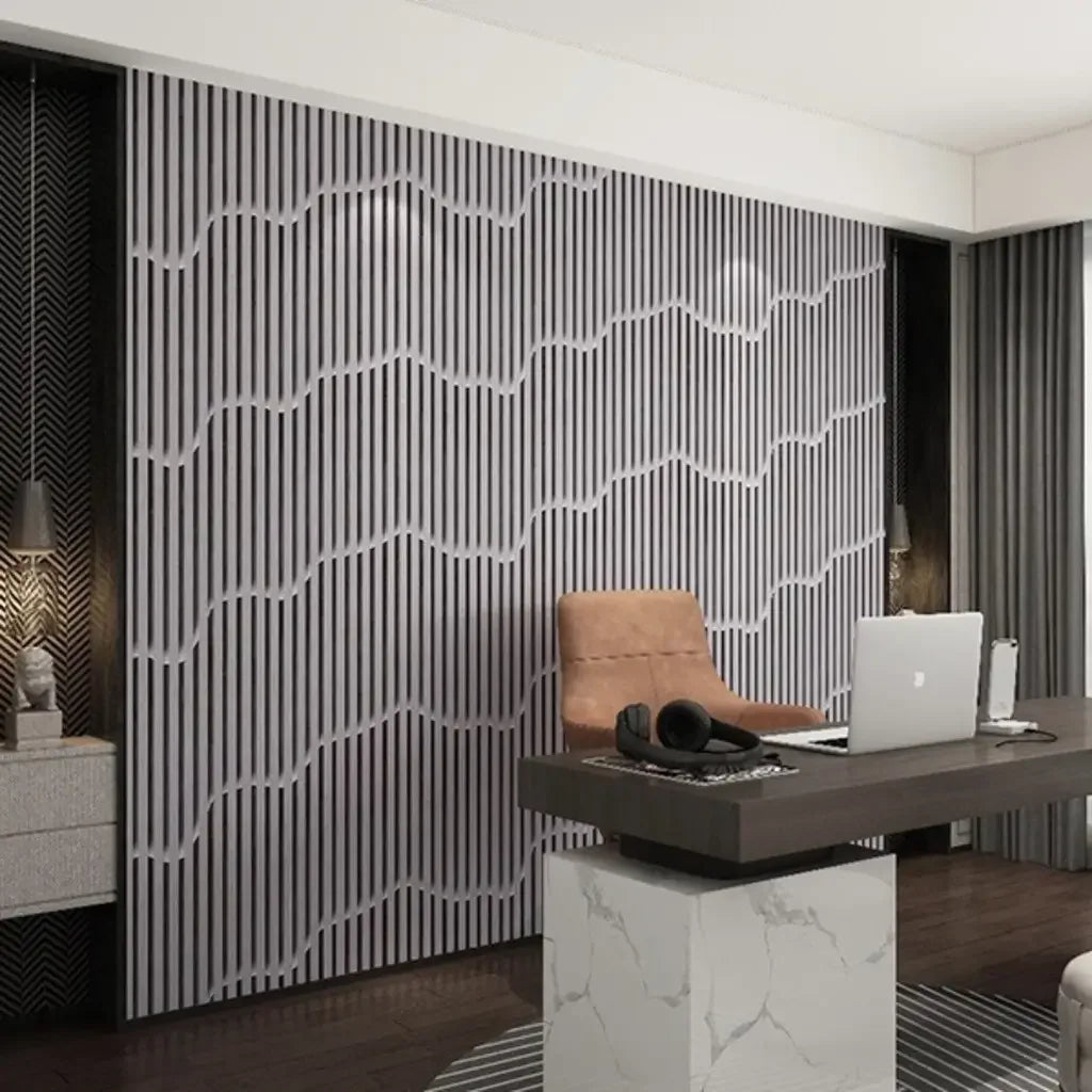 Papel de Parede 3D Madeira Ripada Ondulada "Poli Lar"