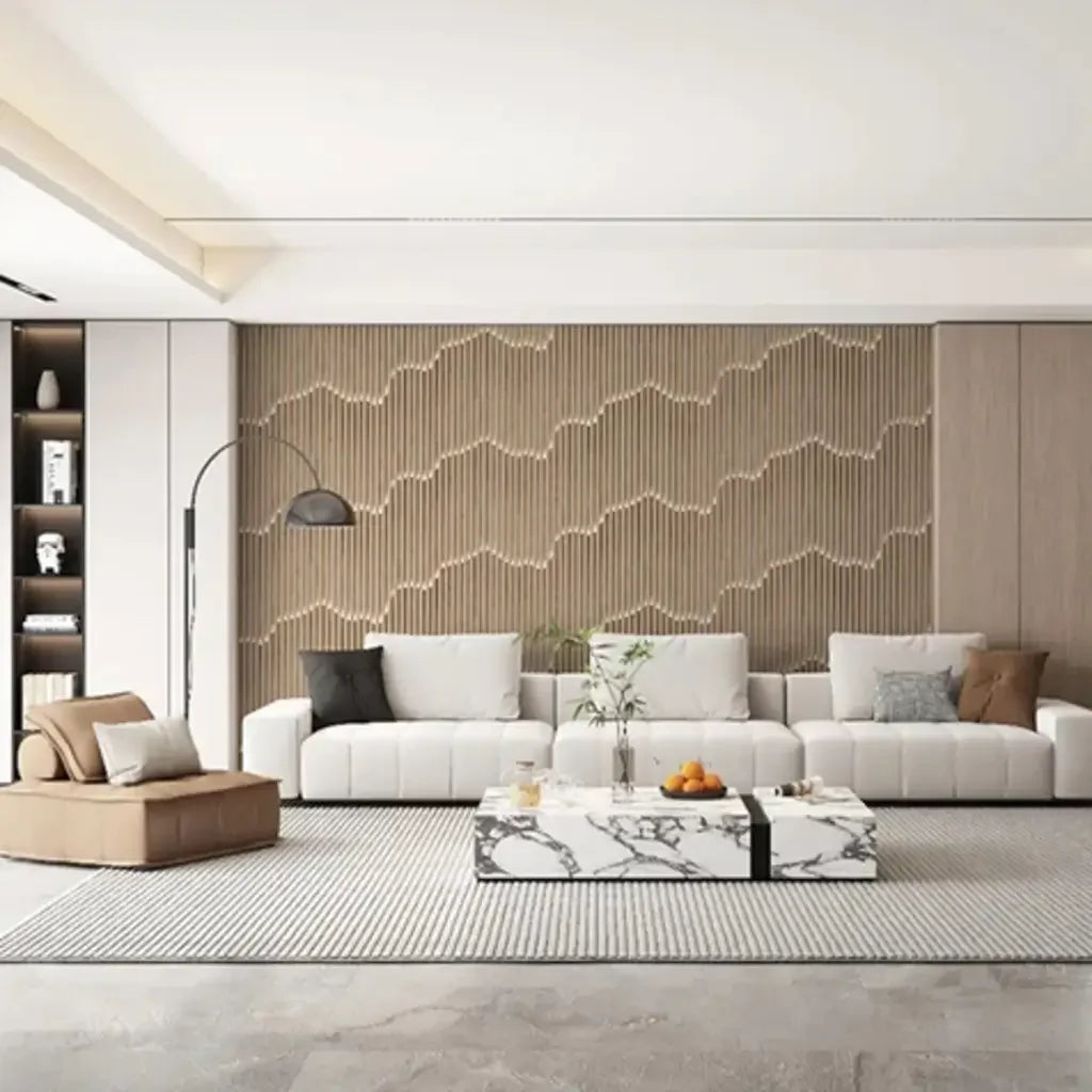 Papel de Parede 3D Madeira Ripada Ondulada "Poli Lar"