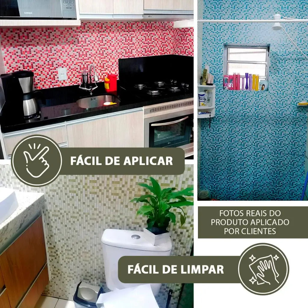 Papel de Parede 3D Pastilhas (Varias Cores) "Poli Lar" Visual Incrível Ultra Realista