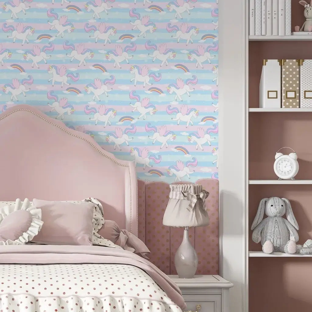 Papel de Parede Infantil Unicórnio Arco Iris - Quarto de Meninas "Poli Lar"