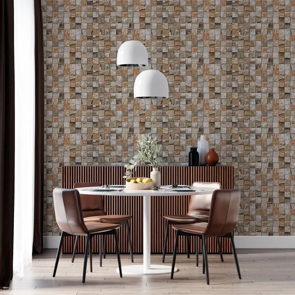Papel de Parede 3D Cubos de Pedra "Poli Lar" Elegância Rustica