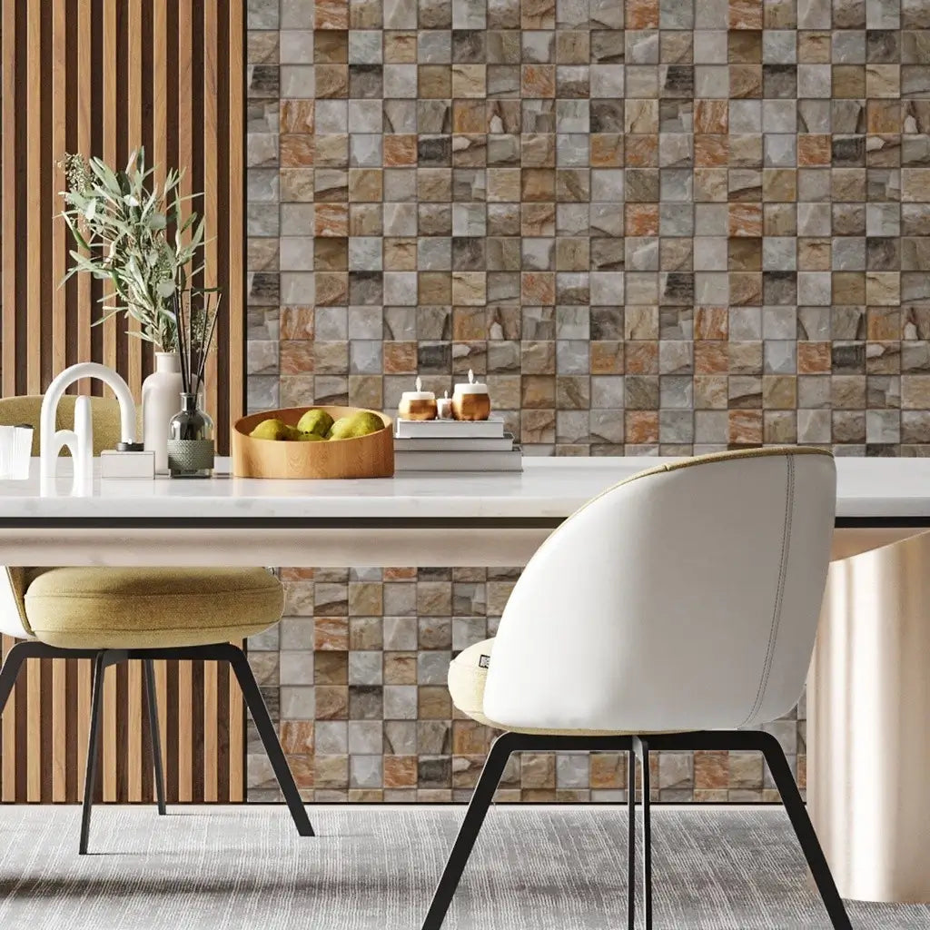 Papel de Parede 3D Cubos de Pedra "Poli Lar" Elegância Rustica
