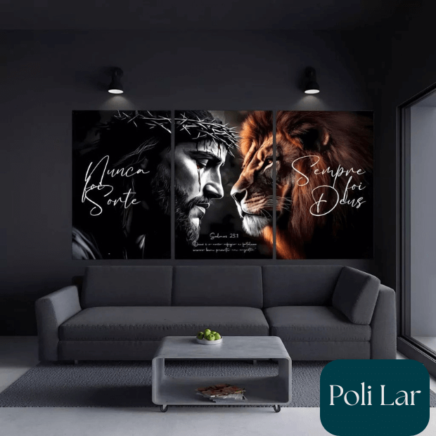 Quadros Decorativo, Jesus e Leão de Judá -- Frases Religiosas (Nunca Foi Sorte, Sempre foi Deus) "Poli Lar"