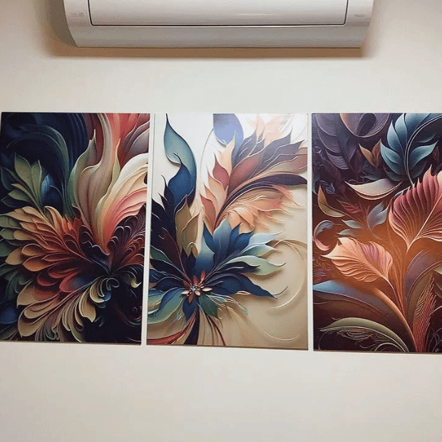 Quadros Decorativos 3 Peças (Flores e Folhas Modernas) "Poli Lar"