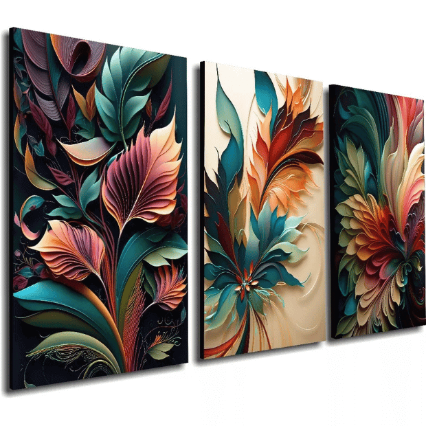 Quadros Decorativos 3 Peças (Flores e Folhas Modernas) "Poli Lar"