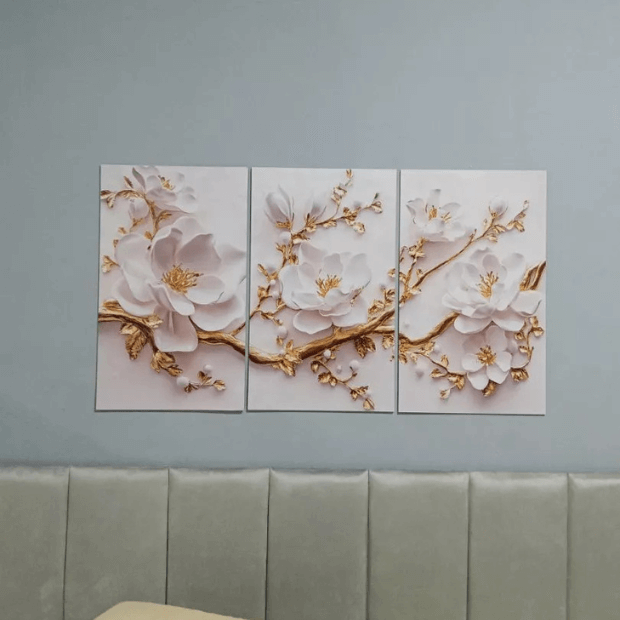 Jogo de Quadros 3D (Tulipas e Rosas) Flores de Luxo "Poli Lar"