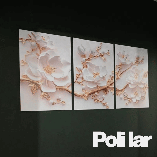 Jogo de Quadros 3D (Tulipas e Rosas) Flores de Luxo "Poli Lar"