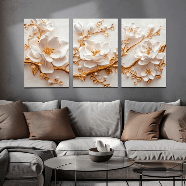 Jogo de Quadros 3D (Tulipas e Rosas) Flores de Luxo "Poli Lar"