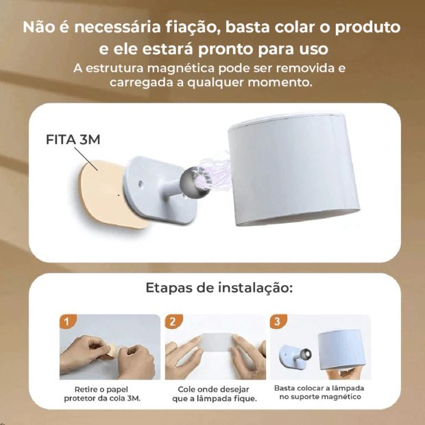 Luminária Spot de led (Arandela luz de parede) 3 tons de Luz recarregável USB "Poli Lar"