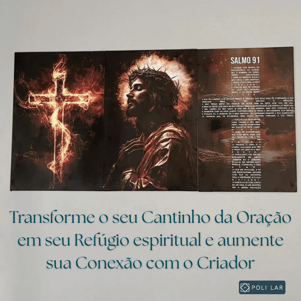 Quadros Decorativos Religiosos (Salmo 91, Jesus Cristo e Cruz Sagrada) da "Poli Lar"